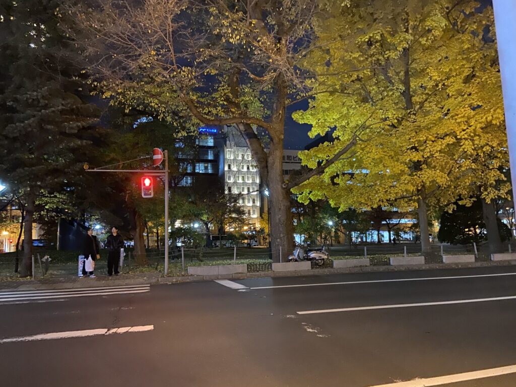 大通公園で犬と散歩